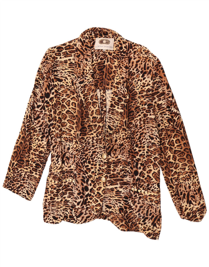 Vintage Womens 2 Button Blazer Jacket IT 48 XL Brown Animal Print Viscose