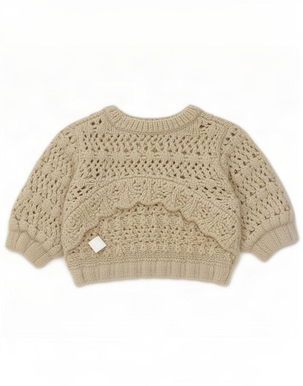 Zara Womens 1/2 Sleeve Crop Crew Neck Jumper Sweater UK 8 Small Beige