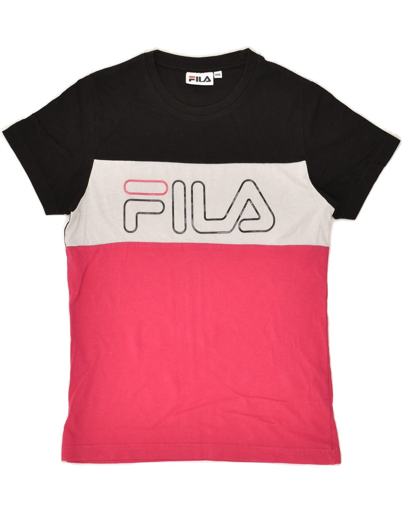 FILA Girls Graphic T-Shirt Top 9-10 Years Black Colourblock Cotton | Vintage Fila | Thrift | Second-Hand Fila | Used Clothing | Messina Hembry 