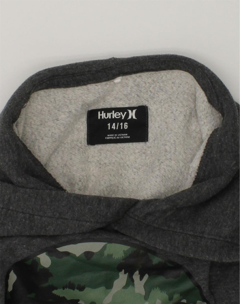 HURLEY Boys Graphic Hoodie Jumper 14-15 Years Grey Cotton | Vintage Hurley | Thrift | Second-Hand Hurley | Used Clothing | Messina Hembry 