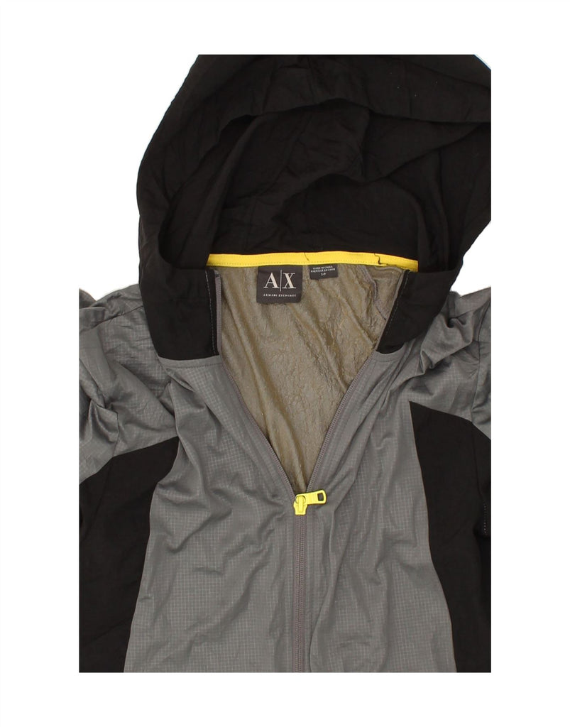 ARMANI EXCHANGE Womens Hooded Rain Jacket UK 10 Small Grey Colourblock | Vintage Armani Exchange | Thrift | Second-Hand Armani Exchange | Used Clothing | Messina Hembry 