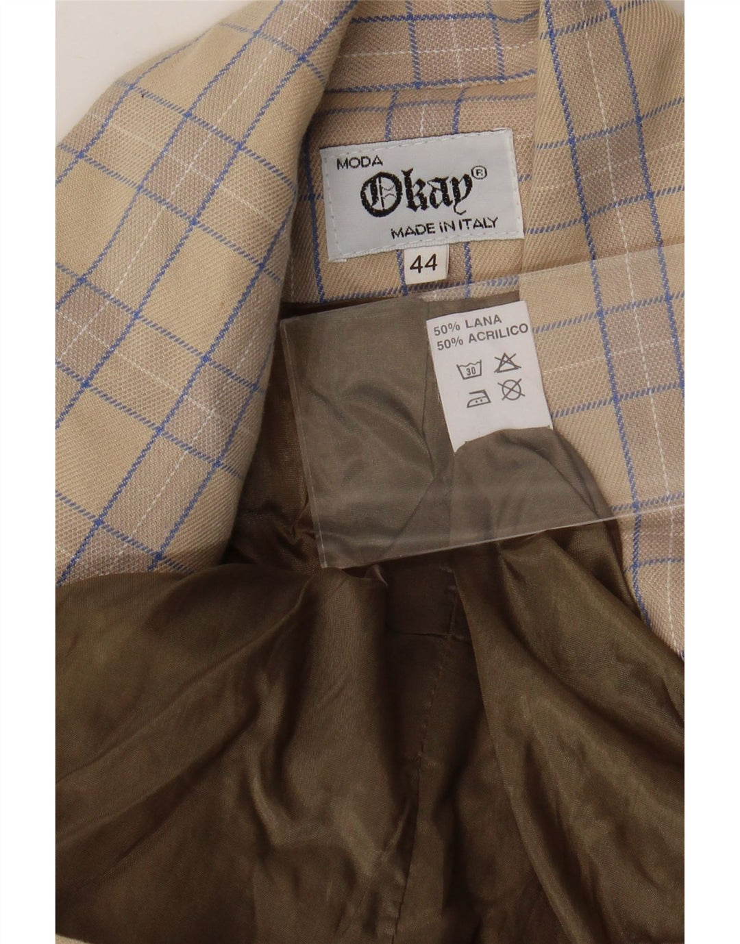 Okay Womens 2 Button Blazer Jacket IT 44 Medium Beige Check Wool