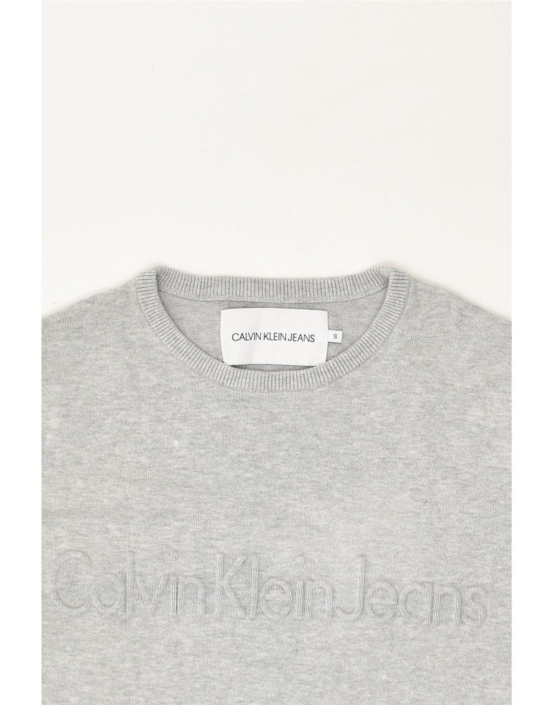 CALVIN KLEIN JEANS Mens Graphic Crew Neck Jumper Sweater Small Grey | Vintage Calvin Klein Jeans | Thrift | Second-Hand Calvin Klein Jeans | Used Clothing | Messina Hembry 