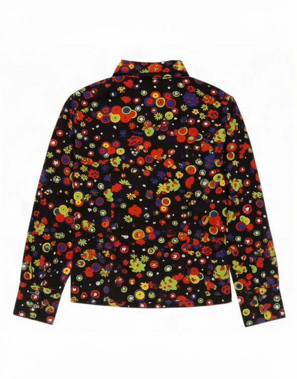 Vintage Womens Long Sleeve Pullover Shirt UK 10 Small Black Floral