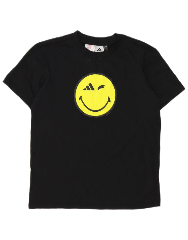 Adidas Boys Smiley Graphic T-Shirt Top 13-14 Years Black Cotton