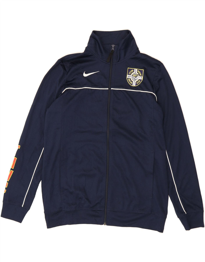 NIKE Mens Dri Fit Graphic Tracksuit Top Jacket Medium Navy Blue Polyester Vintage Nike and Second-Hand Nike from Messina Hembry 