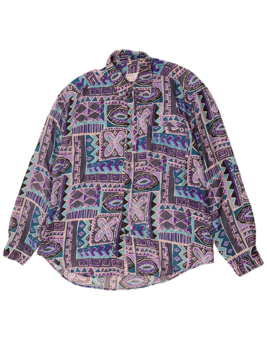 Vintage Mens Shirt Size 41/42 Large Multicoloured Geometric Silk
