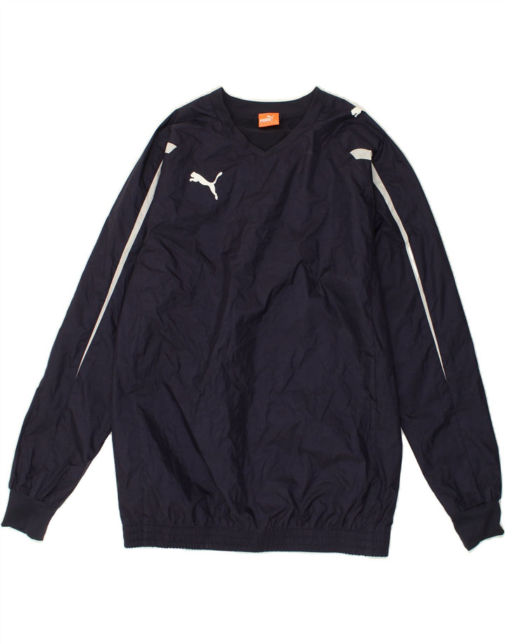 PUMA Mens Pullover Tracksuit Top Jacket UK 34/36 Small Navy Blue Nylon | Vintage Puma | Thrift | Second-Hand Puma | Used Clothing | Messina Hembry 