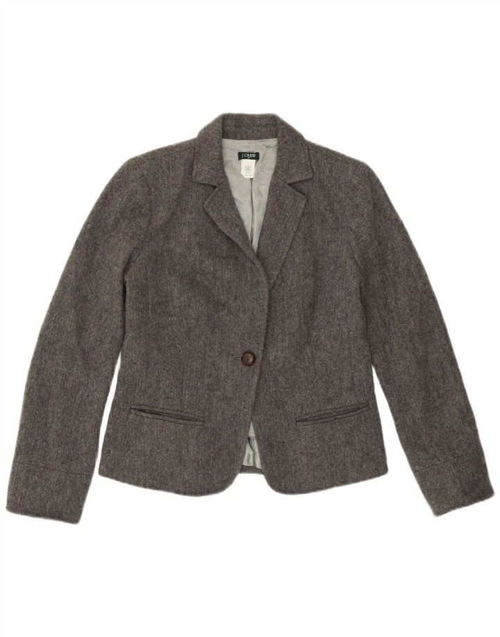 J. Crew Womens 1 Button Blazer Jacket US 4 Small Grey Herringbone Wool