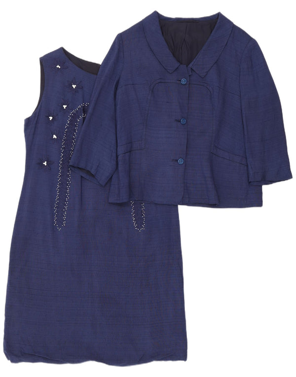 Vintage Womens 3/4 Sleeve 3 Button 2 Piece Set UK 14 Medium Navy Blue