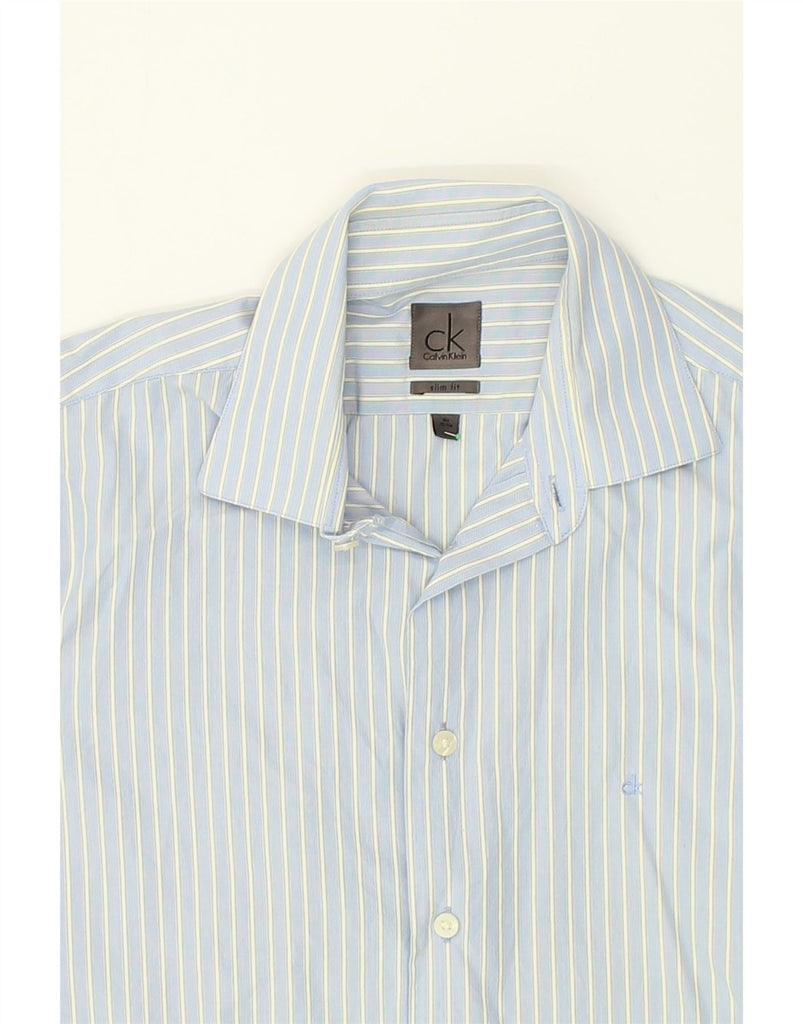 CALVIN KLEIN Mens Slim Fit Shirt Size 15 3/4 40 Medium Blue Striped Cotton | Vintage Calvin Klein | Thrift | Second-Hand Calvin Klein | Used Clothing | Messina Hembry 