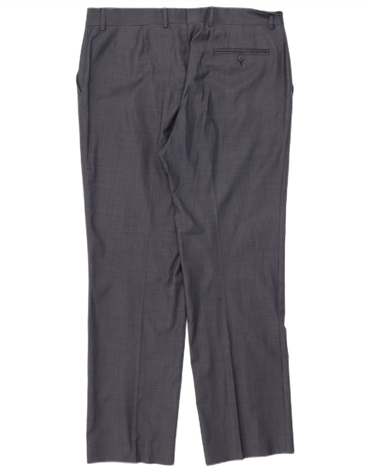 Zara Mens Straight Suit Trousers W44 L31 Navy Blue Wool