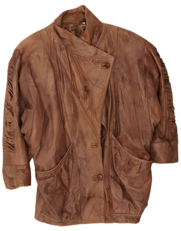 Vintage Womens Oversized Leather Coat EU 44 XL Brown