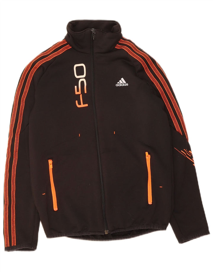 ADIDAS Boys F50 Graphic Tracksuit Top Jacket 11-12 Years Black Polyester