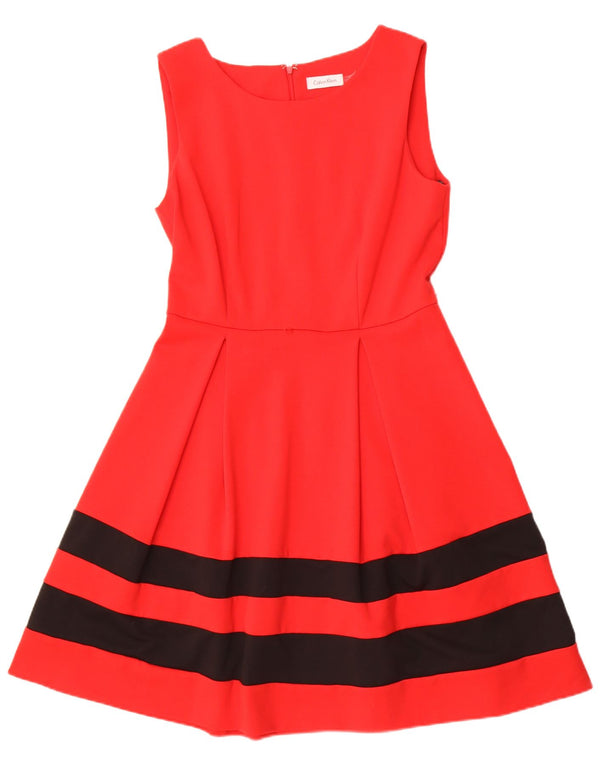 Calvin Klein Womens Sleeveless A-Line Dress US 10 Large Red Striped
