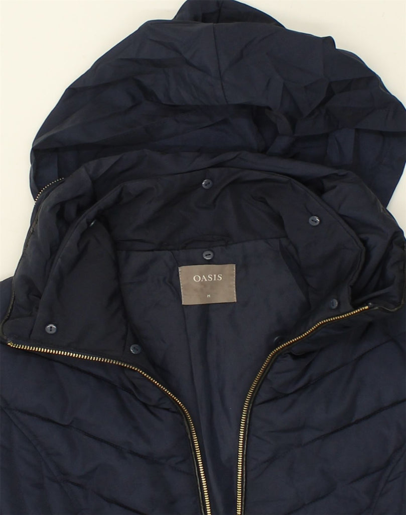 OASIS Womens Hooded Padded Jacket UK 14 Medium Navy Blue Polyester | Vintage Oasis | Thrift | Second-Hand Oasis | Used Clothing | Messina Hembry 