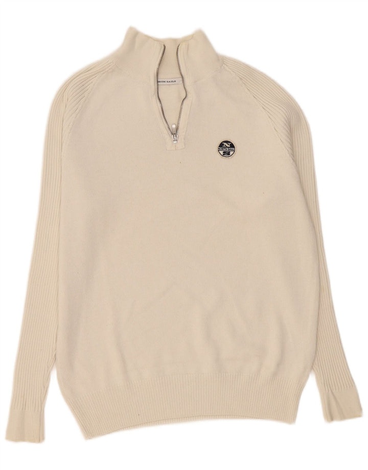 North Sails Mens Zip Neck Jumper Sweater Large Beige Cotton