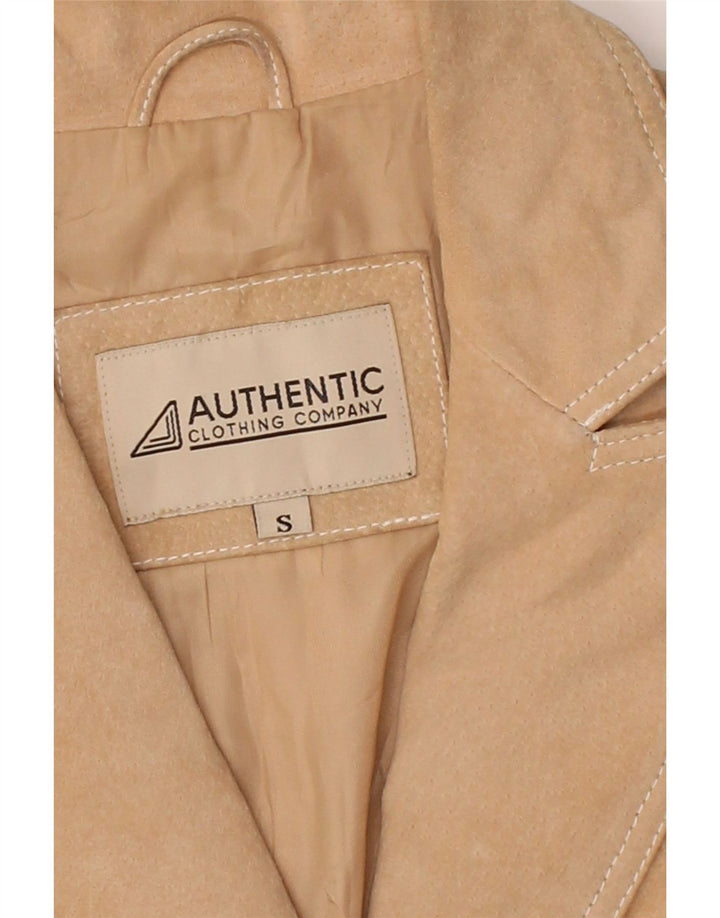 AUTHENTIC Womens Suede 2 Button Blazer Jacket UK 10 Small Beige Leather Vintage Authentic and Second-Hand Authentic from Messina Hembry 