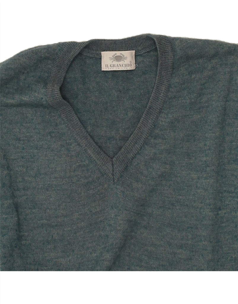 IL GRANCHIO Mens V-Neck Jumper Sweater Medium Green | Vintage Il Granchio | Thrift | Second-Hand Il Granchio | Used Clothing | Messina Hembry 