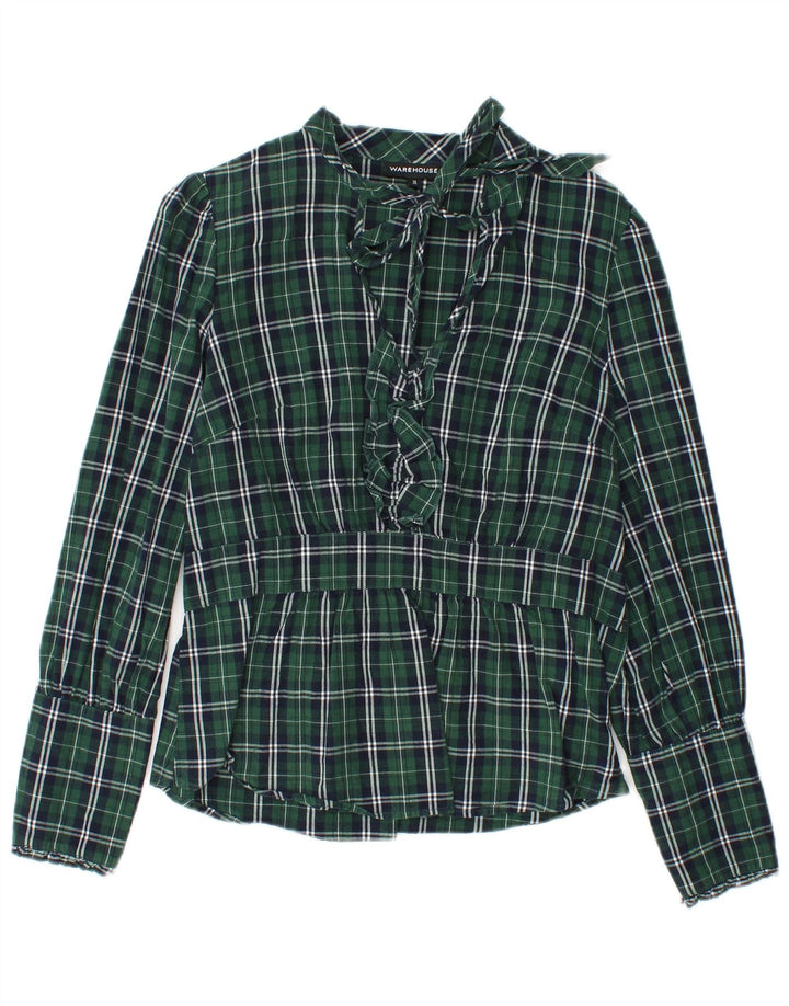 WAREHOUSE Womens Long Sleeve Blouse Top UK 12 Medium Green Check
