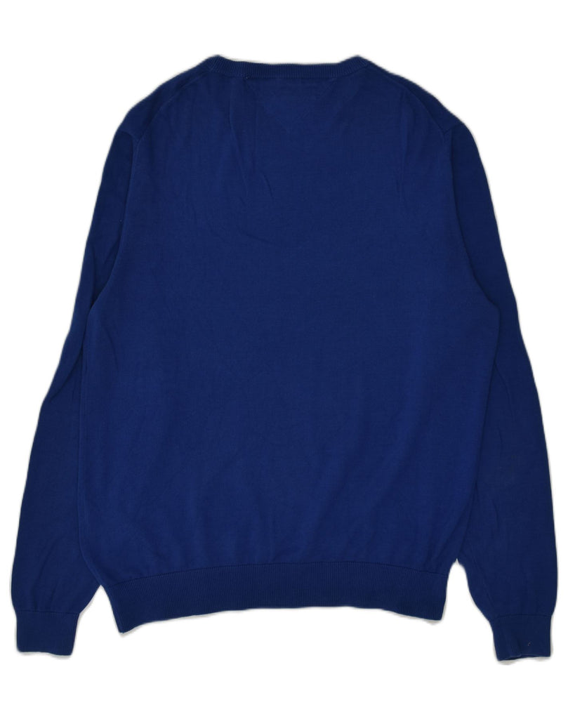 TOMMY HILFIGER Mens V-Neck Jumper Sweater Medium Blue Cotton | Vintage Tommy Hilfiger | Thrift | Second-Hand Tommy Hilfiger | Used Clothing | Messina Hembry 