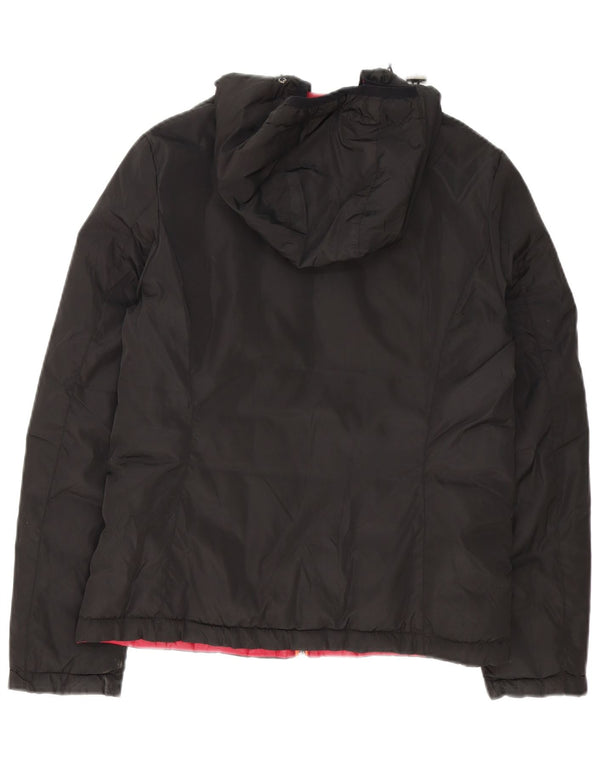 K-Way Womens Hooded Reversible Padded Jacket UK 14 Large Black Nylon