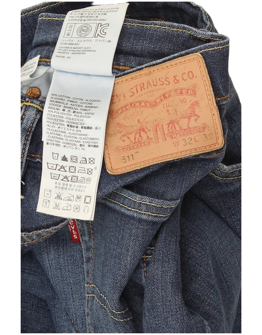 Levi's Mens 511 Slim Jeans W32 L32 Navy Blue Cotton