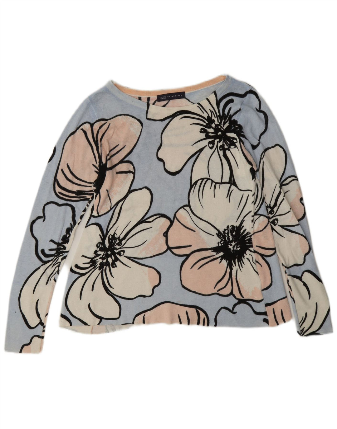 Marks & Spencer Womens Blouse Top UK 8 Small Blue Floral Cotton