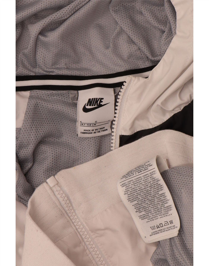 Nike Boys Hooded Rain Jacket 12-13 Years Large White Colourblock Polyester