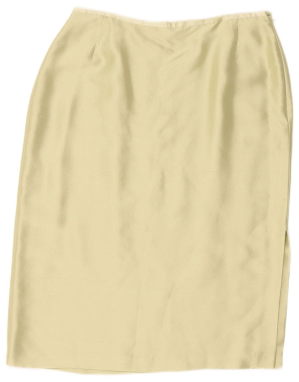 Marks & Spencer Womens Straight Skirt UK 14 Medium W30 L27 Green Silk
