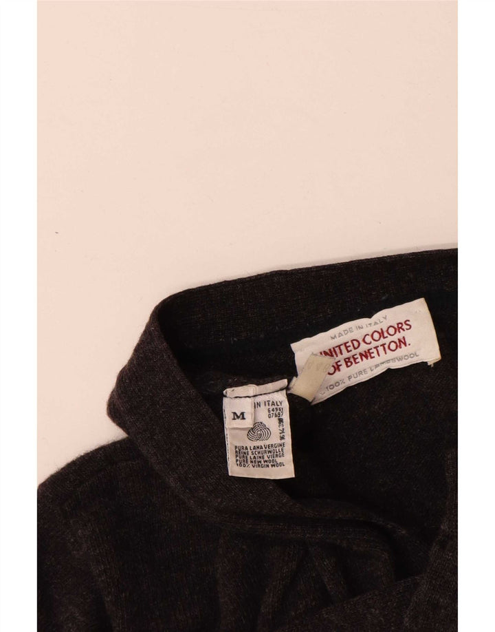 Benetton Mens Cardigan Sweater Medium Grey Flecked Virgin Wool