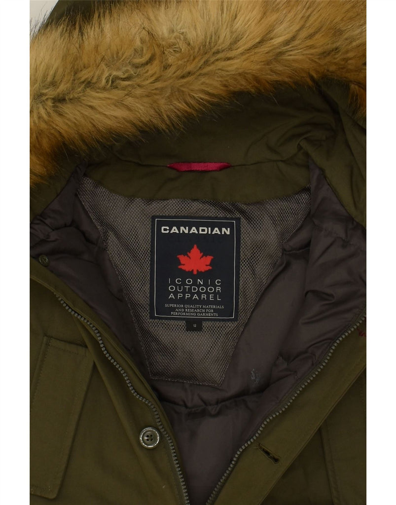 CANADIAN Womens Hooded Parka Jacket UK 12 Medium Khaki Cotton | Vintage Canadian | Thrift | Second-Hand Canadian | Used Clothing | Messina Hembry 