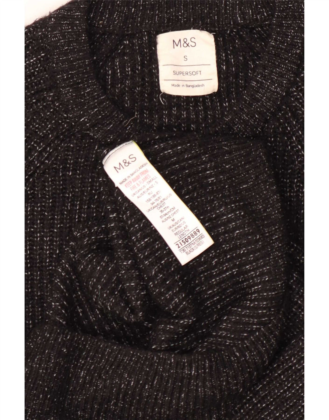 Marks & Spencer Mens Crew Neck Jumper Sweater Small Black Flecked Polyamide