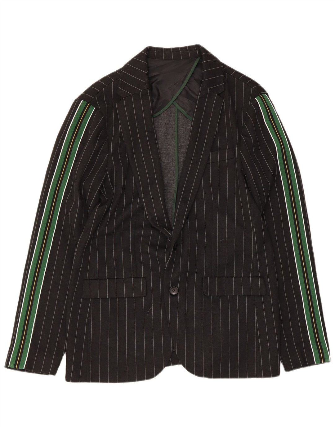 Zara Mens 2 Button Blazer Jacket UK 40 Large Black Striped Polyester