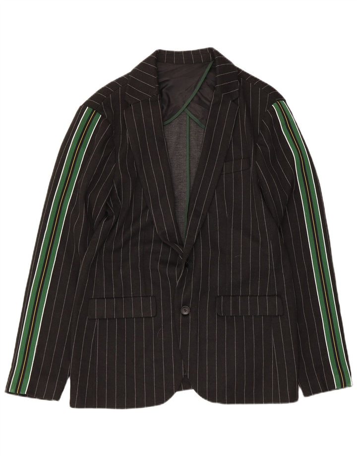 Zara Mens 2 Button Blazer Jacket UK 40 Large Black Striped Polyester