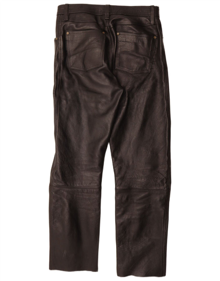 Vintage Mens Straight Leather Trousers W32 L33 Black Leather