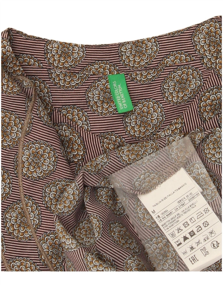 Benetton Womens Ruffle Front Blouse Top UK 14 Medium Grey Floral