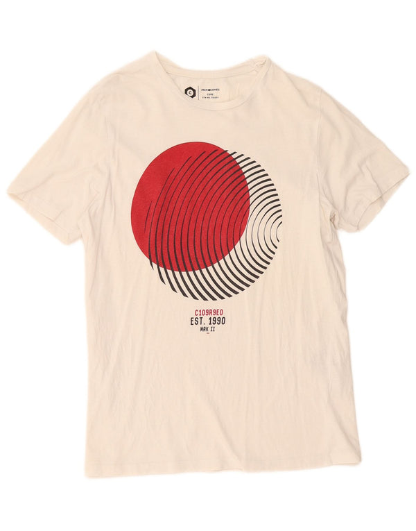 Jack & Jones Mens Graphic T-Shirt Top Large White Cotton