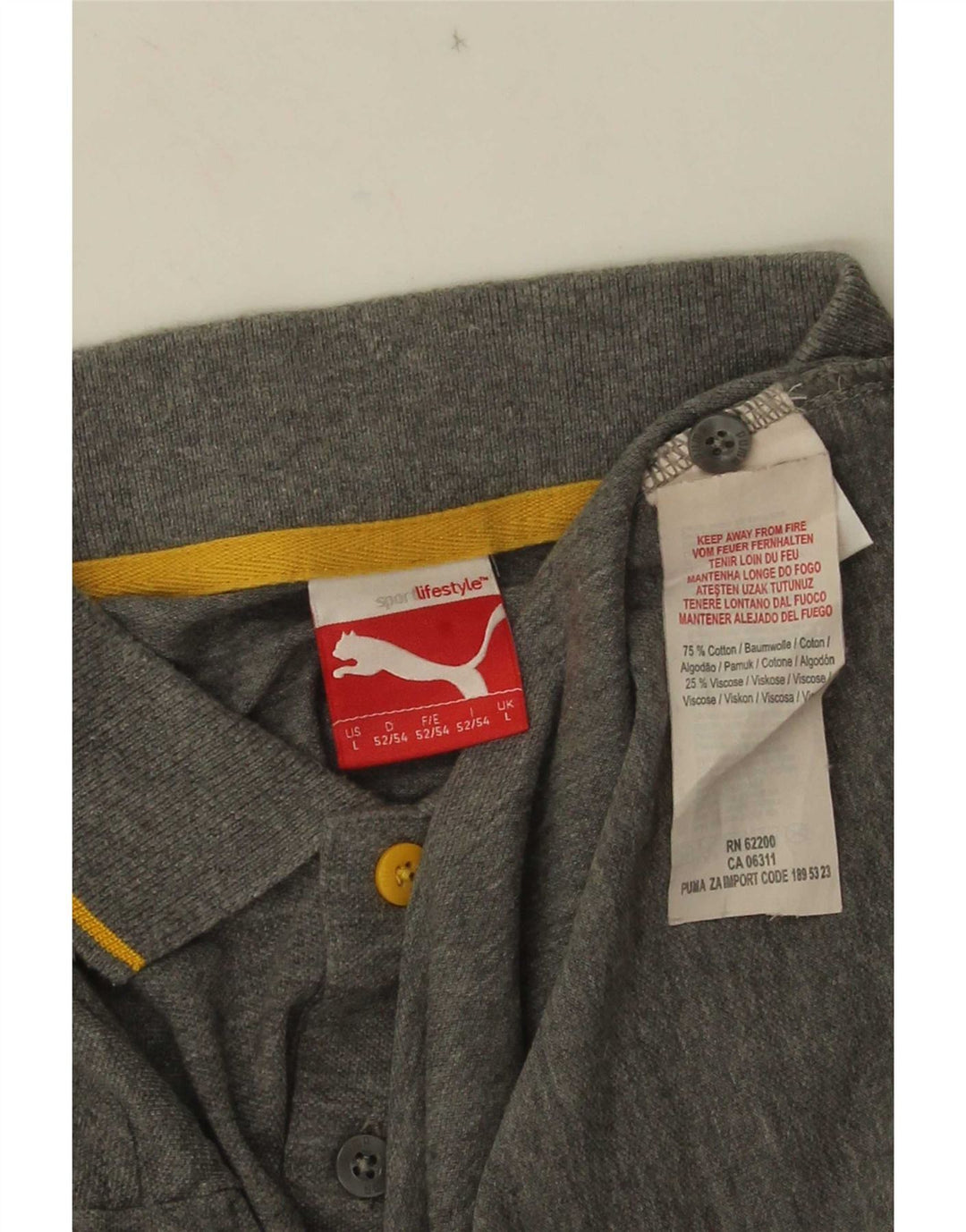Puma Mens Polo Shirt Large Grey Striped Cotton