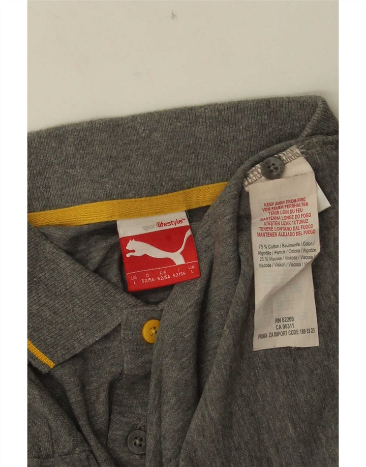 Puma Mens Polo Shirt Large Grey Striped Cotton