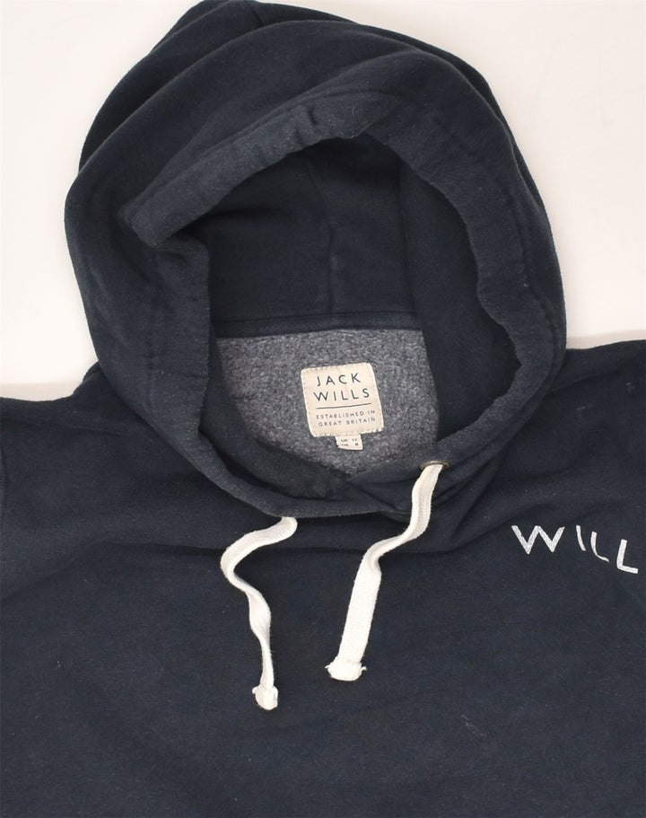 JACK WILLS Womens Graphic Hoodie Jumper UK 12 Medium Navy Blue Cotton | Vintage Jack Wills | Thrift | Second-Hand Jack Wills | Used Clothing | Messina Hembry 