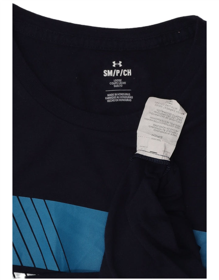 UNDER ARMOUR Mens Graphic T-Shirt Top Small Navy Blue Cotton