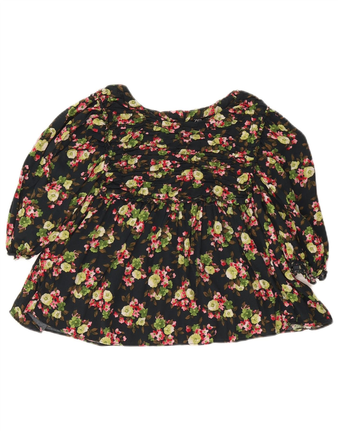 Zara Womens Crop Blouse Top UK 12 Medium Black Floral