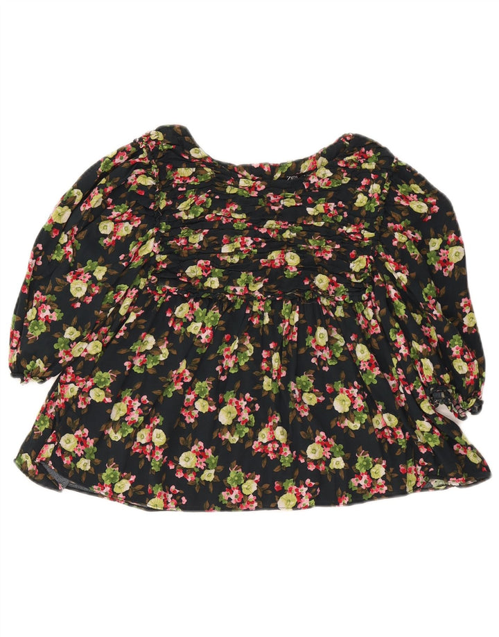Zara Womens Crop Blouse Top UK 12 Medium Black Floral