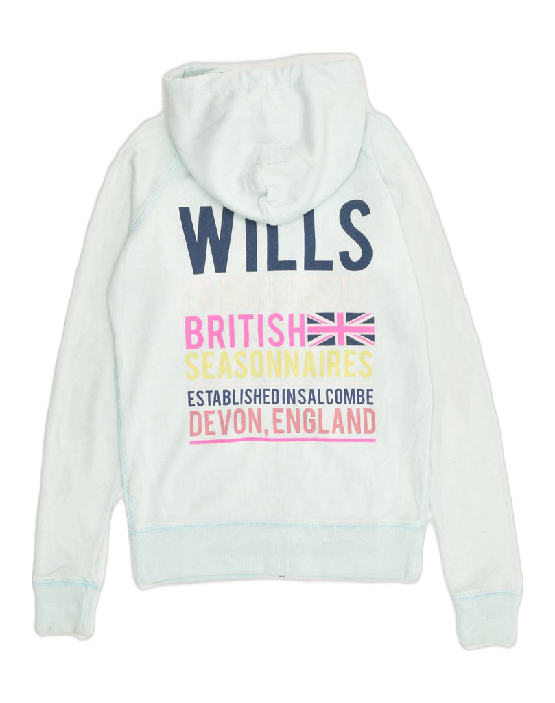 JACK WILLS Womens Graphic Zip Hoodie Sweater UK 8 Small  Blue Polyester | Vintage Jack Wills | Thrift | Second-Hand Jack Wills | Used Clothing | Messina Hembry 