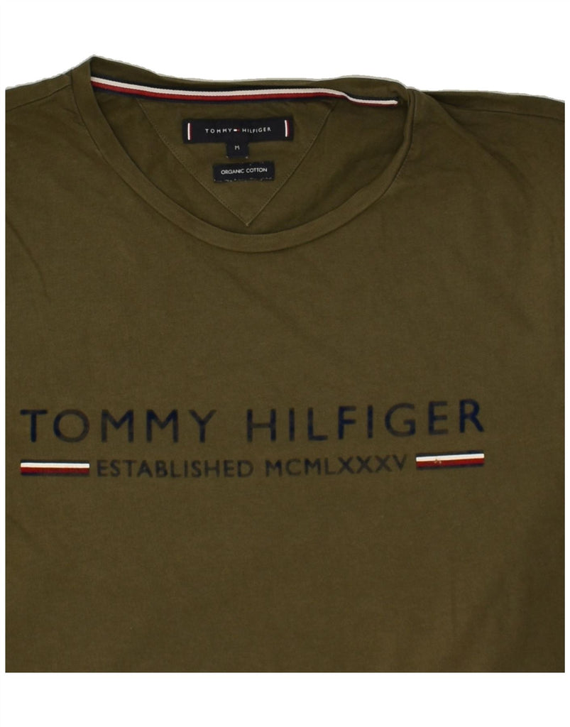 TOMMY HILFIGER Mens Graphic T-Shirt Top Medium Khaki Cotton | Vintage Tommy Hilfiger | Thrift | Second-Hand Tommy Hilfiger | Used Clothing | Messina Hembry 