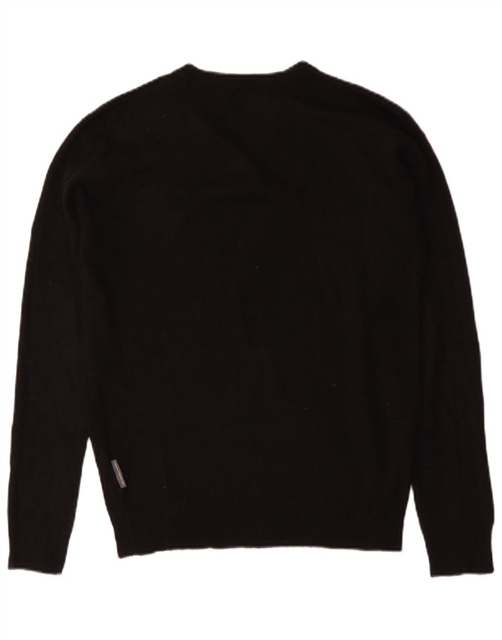 French Connection Mens V-Neck Jumper Sweater Small Black Acrylic
