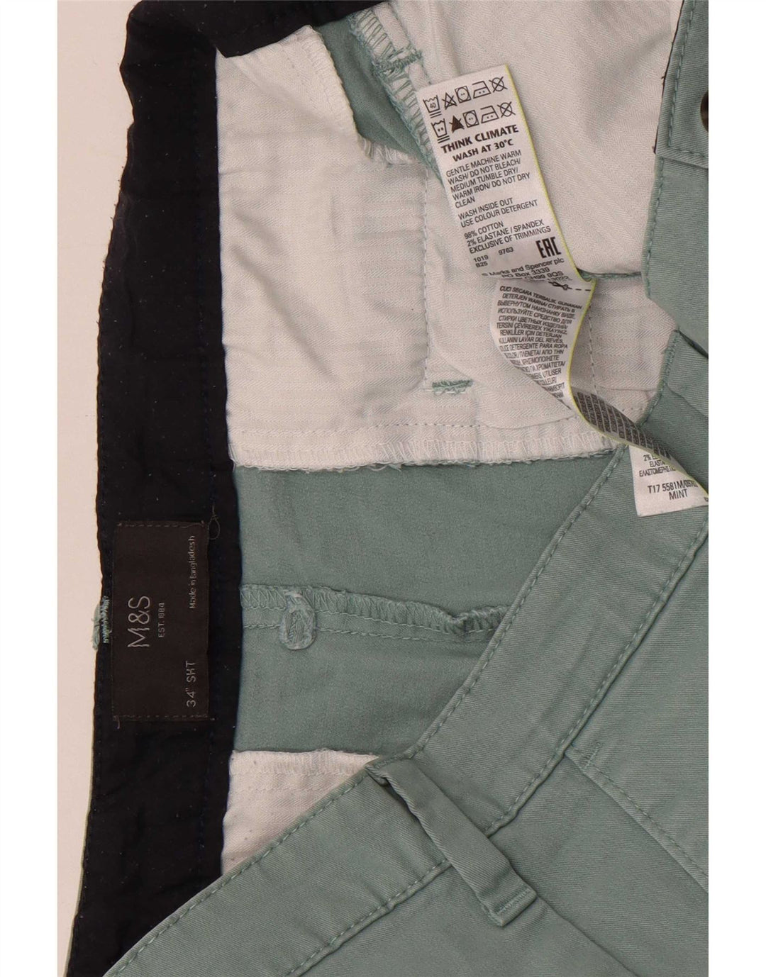 Marks & Spencer Mens Chino Shorts W34 Large Green Cotton