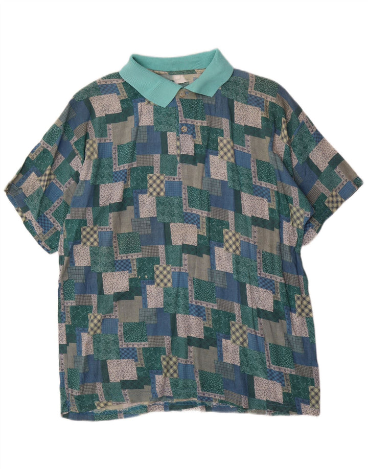 Vintage Mens Polo Shirt Large Multicoloured Patchwork
