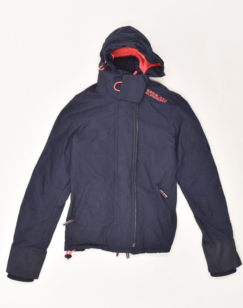 SUPERDRY Womens Loose Fit Hooded Windbreaker Jacket UK 6 XS Navy Blue | Vintage Superdry | Thrift | Second-Hand Superdry | Used Clothing | Messina Hembry 